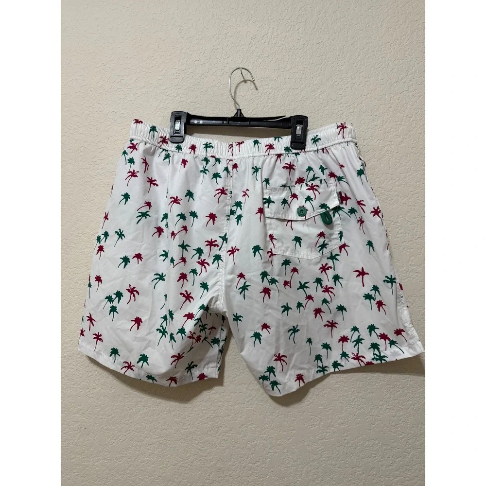 Serge Blanco Mens 2XL White Swim Trunks Palm Tree Print Drawstring Shorts‎